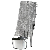 Prateado 18 cm ADORE-1017RSF botinha com franjas salto alto