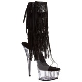 Preto 15 cm DELIGHT-1017TF botinha com franjas salto alto