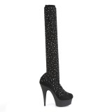 Preto 15 cm DELIGHT-30022 Tecido de malha botas overknee de saltos