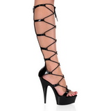 Preto 15 cm DELIGHT-698 sandália cano longo gladiadoras para mulher