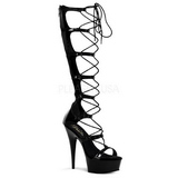 Preto 15 cm DELIGHT-698 sandália cano longo gladiadoras para mulher