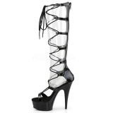 Preto 15 cm DELIGHT-698 sandália cano longo gladiadoras para mulher