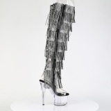Preto 18 cm pole dance exotic overknee botas com franjas strass