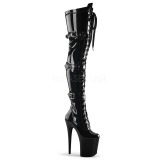 Preto Envernizado 20 cm FLAMINGO-3028 Plataforma botas alta até a coxa