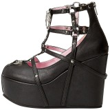Preto Imitação Couro 13 cm POISON-25-1 botinha lolita com salto cunha