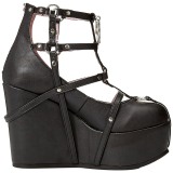 Preto Imitação Couro 13 cm POISON-25-1 botinha lolita com salto cunha