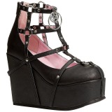 Preto Imitação Couro 13 cm POISON-25-1 botinha lolita com salto cunha