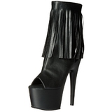 Preto Imitação de couro 18 cm ADORE-1019 botinha com franjas salto alto