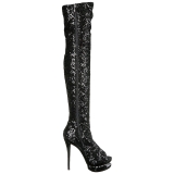 Preto Lantejoulas 15 cm PLEASER BLONDIE-R-3011 bota acima do joelho