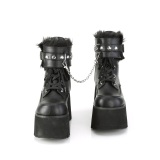Preto Vegan 9 cm ASHES-57 lolita botinha com salto grosso plataforma