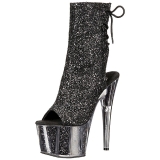 Preto glitter 18 cm ADORE-1018G botinha plataforma salto alto