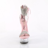 Rosa 15 cm DELIGHT-627RS transparentes plataforma sandálias de tiras no tornozelo