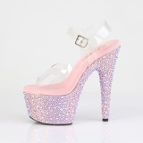 Rosa 18 cm BEJEWELED-708MS sapato salto alto pole dance strass plataforma