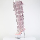 Rosa 18 cm pole dance exotic overknee botas com franjas strass