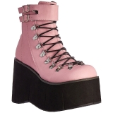 Rosa Imitação Couro 11,5 cm KERA-21 botinha lolita com salto cunha