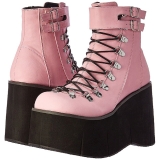 Rosa Imitação Couro 11,5 cm KERA-21 botinha lolita com salto cunha