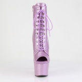 Rosa glitter 18 cm peep toe botinha salto alto pleaser