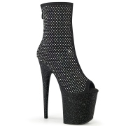 Strass 20 cm FLAMINGO-1031GM plataforma botins aberto na frente preto