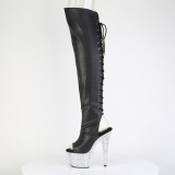Strass Preto 18 cm PEEP TOE botas altas de salto alto com ataduras