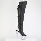 Strass Preto 18 cm PEEP TOE botas altas de salto alto com ataduras