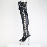 Strass Preto 18 cm open toe botas altas de salto alto com ataduras