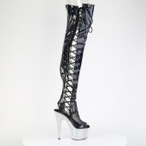 Strass Preto 18 cm open toe botas altas de salto alto com ataduras