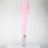 Strass rosa 18 cm open toe botas altas de salto alto com ataduras