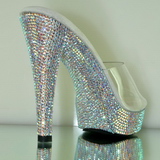 Transparente 13 cm COCKTAIL-501DM Mules Saltos Altos Pedra Cristal