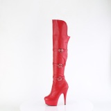 Vegan 15 cm DELIGHT-3018 botas longas acima do joelho com fivelas vermelho