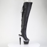 Vegan 18 cm SPECTATOR-3030 botas longas acima do joelho dedo aberto com cadarco preto