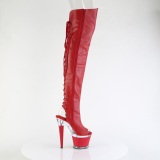 Vegan 18 cm SPECTATOR-3030 botas longas acima do joelho dedo aberto com cadarco vermelho