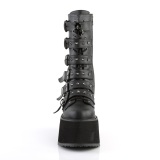 Vegan 9 cm DAMNED-225 mulher botas de cano alto plataforma com fivelas preto