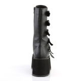 Vegan 9 cm DAMNED-225 mulher botas de cano alto plataforma com fivelas preto