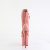 Veludo 20 cm FLAMINGO-1045VEL poledance botinha salto alto rosa + protetoras