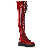 Vermelho Envernizado 5 cm EMILY-375 botas altas da coxa com ataduras